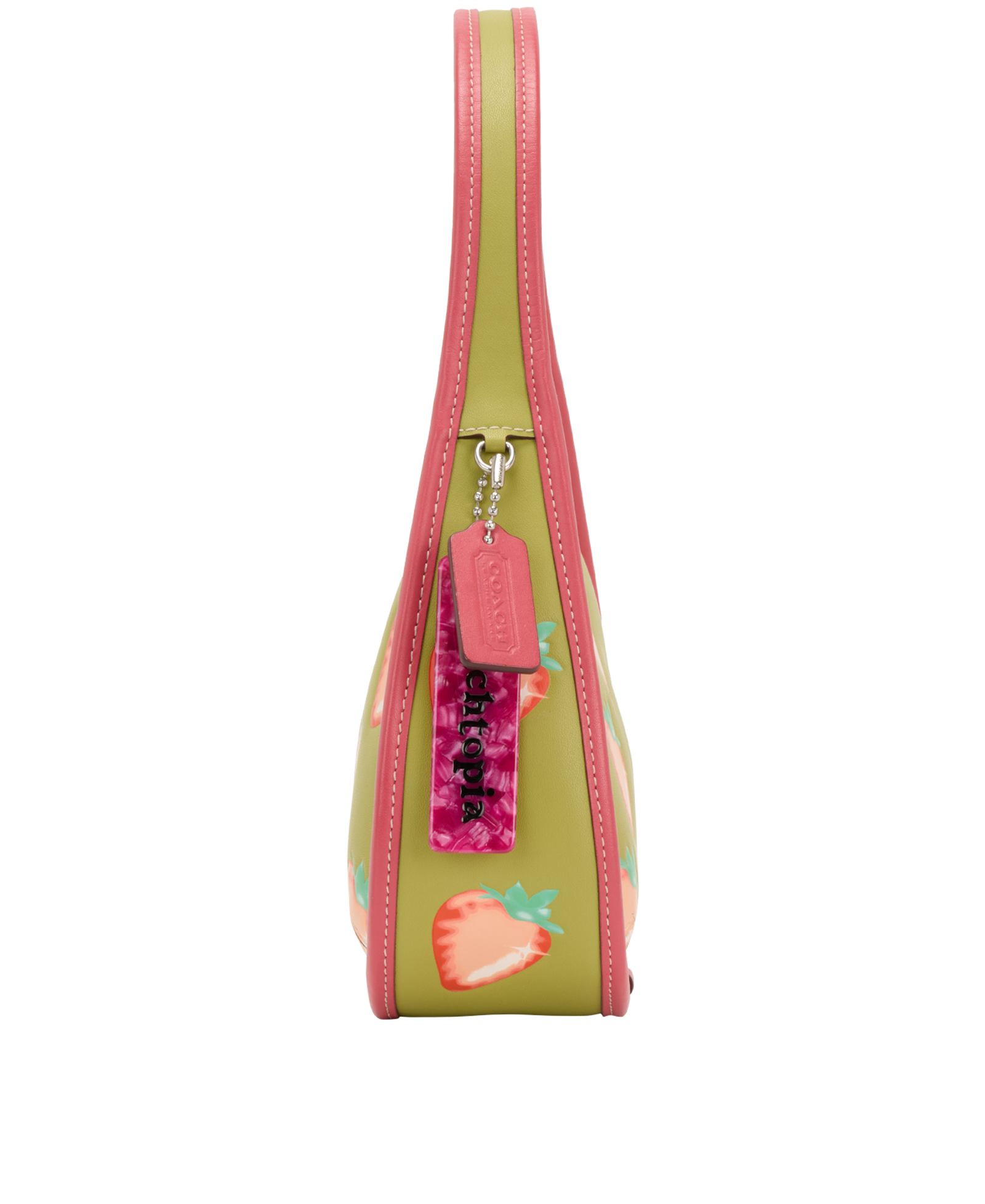 Coachtopia Strawberry Hobo, &pound;140, Handbags, Green/Pink, Leather, Bottom view